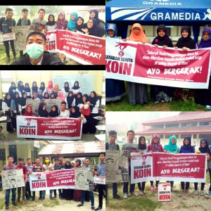 Beberapa foto aksi relawan gerakan sejuta koin untuk riau saat penggalangan dana di Kampus FISIP UR dan FKIP Sejarah, Rabu, (7/10).
