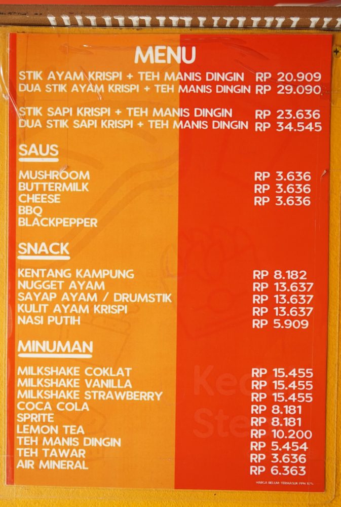 Menu dan harga Kedai Steak Pekanbaru